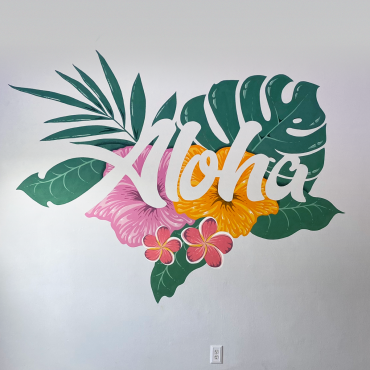 aloha tropical mural floral wall art illustration