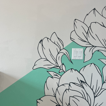 botanical illustration mural retail space interior